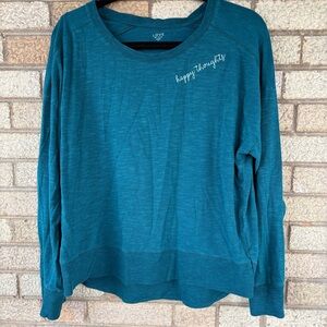 GAP Teal Long-Sleeve Sweatshirt with "happy thoughts" Embroidery